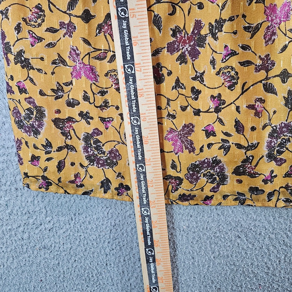 Faherty Women Mustard Yellow Floral Silk Blend V-Neck Blouse Top‎ XS - Picture 9 of 10
